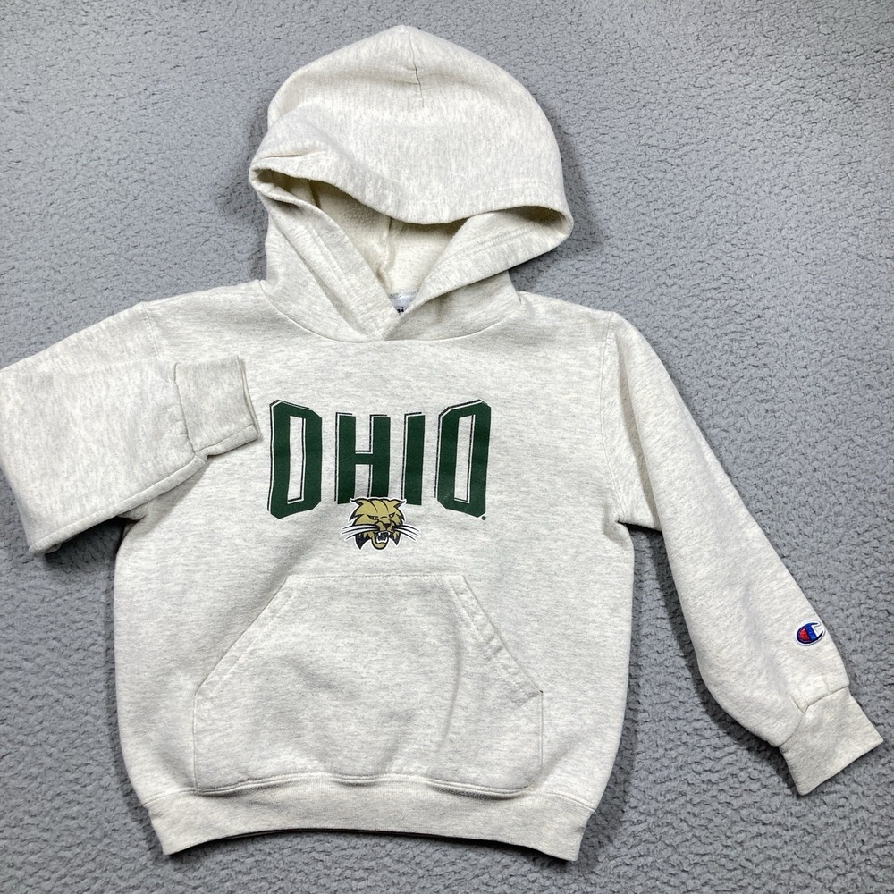 Ohio University YOUTH Hoodie YXS (4-5) Gray Pullover Sweatshirt Champion w/FLAWS